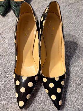 kate spade Black and Cream Polka Dot Pointed-Toe Pumps